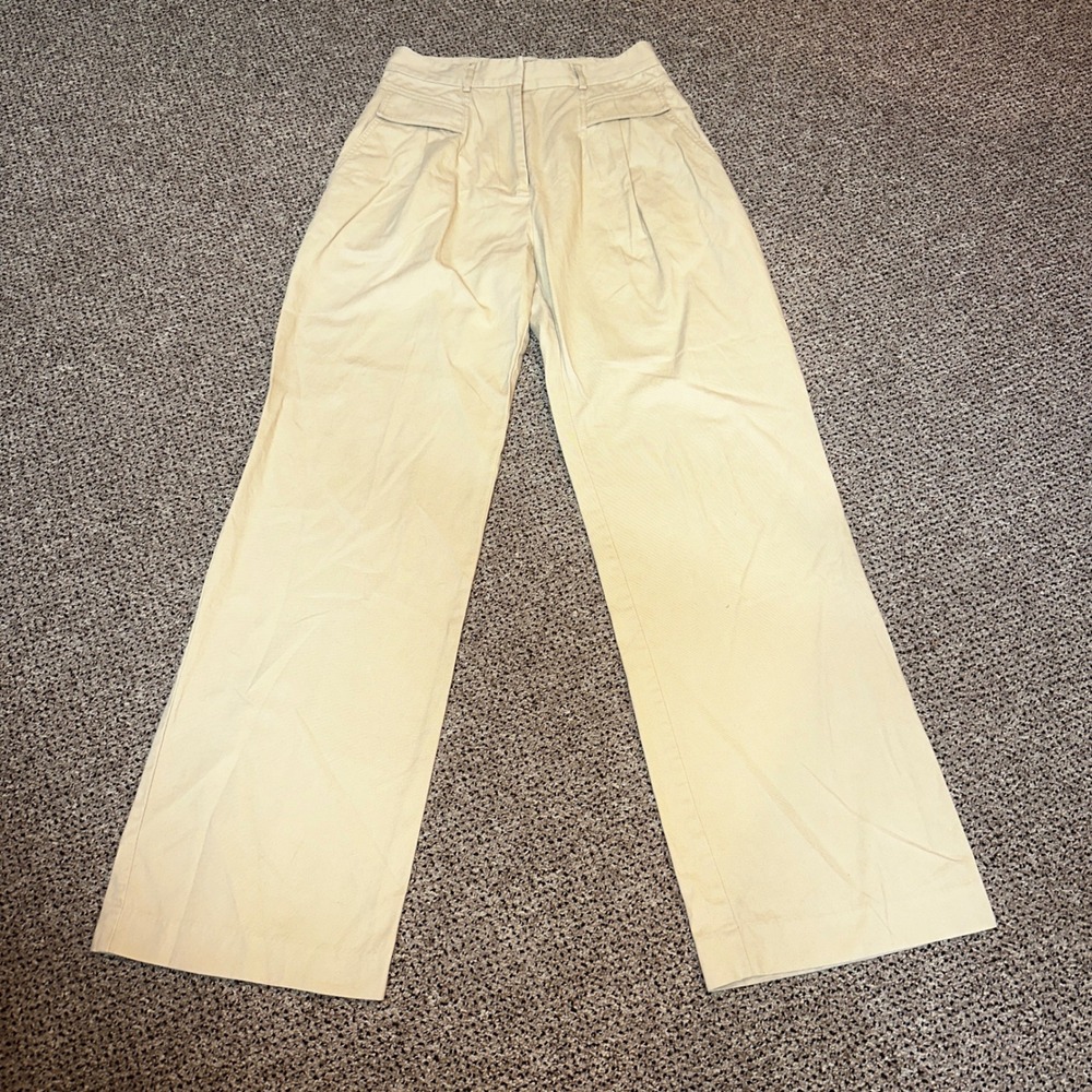 Bec + Bridge Beige Wide Leg Pleated Trousers High Waist Tan Cotton‎ Pants Size 6